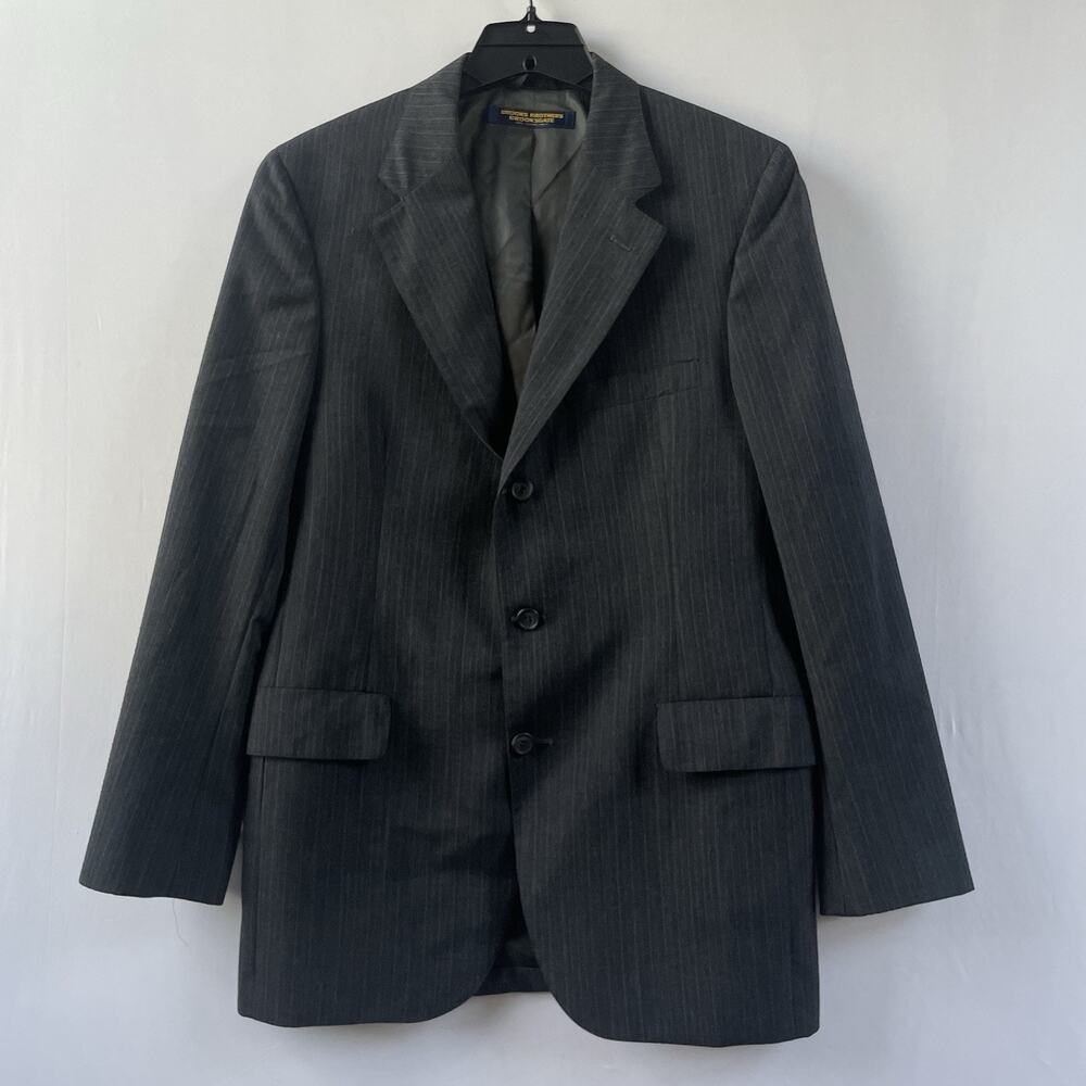Vtg Brooks Brothers Brooksgate Wool Blazer Gray Pinstripe 38R‎ Classic Fit USA